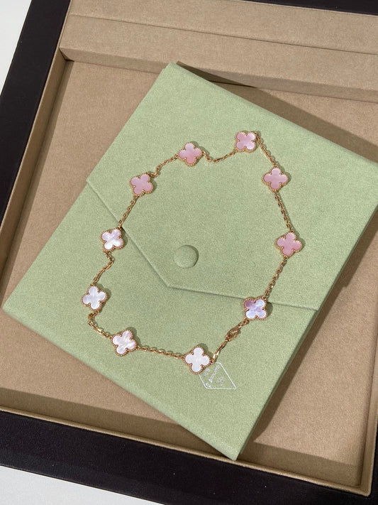 [Charm Aries Jewelry]CLOVER 10 MOTIFS PINK NECKLACE