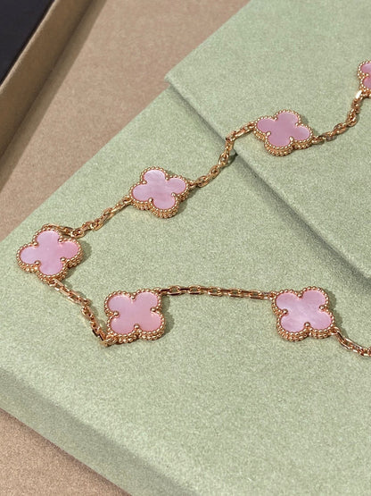 [Charm Aries Jewelry]CLOVER 10 MOTIFS PINK NECKLACE