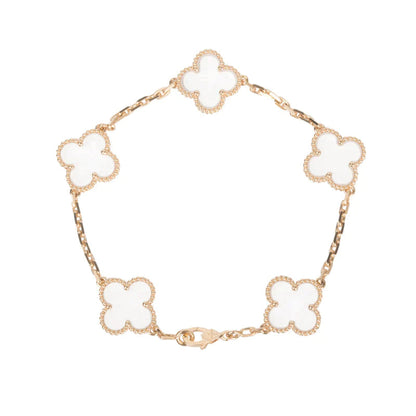 [Charm Aries Jewelry]CLOVER 5 MOTIF ROCK CRYSTAL PINK GOLD BRACELET