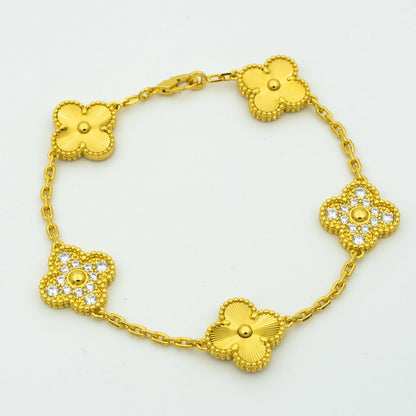 [Charm Aries Jewelry]CLOVER BRACELET 5 MOTIFS GOLD DIAMOND