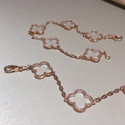 [Charm Aries Jewelry]CLOVER 5 MOTIF ROCK CRYSTAL PINK GOLD BRACELET