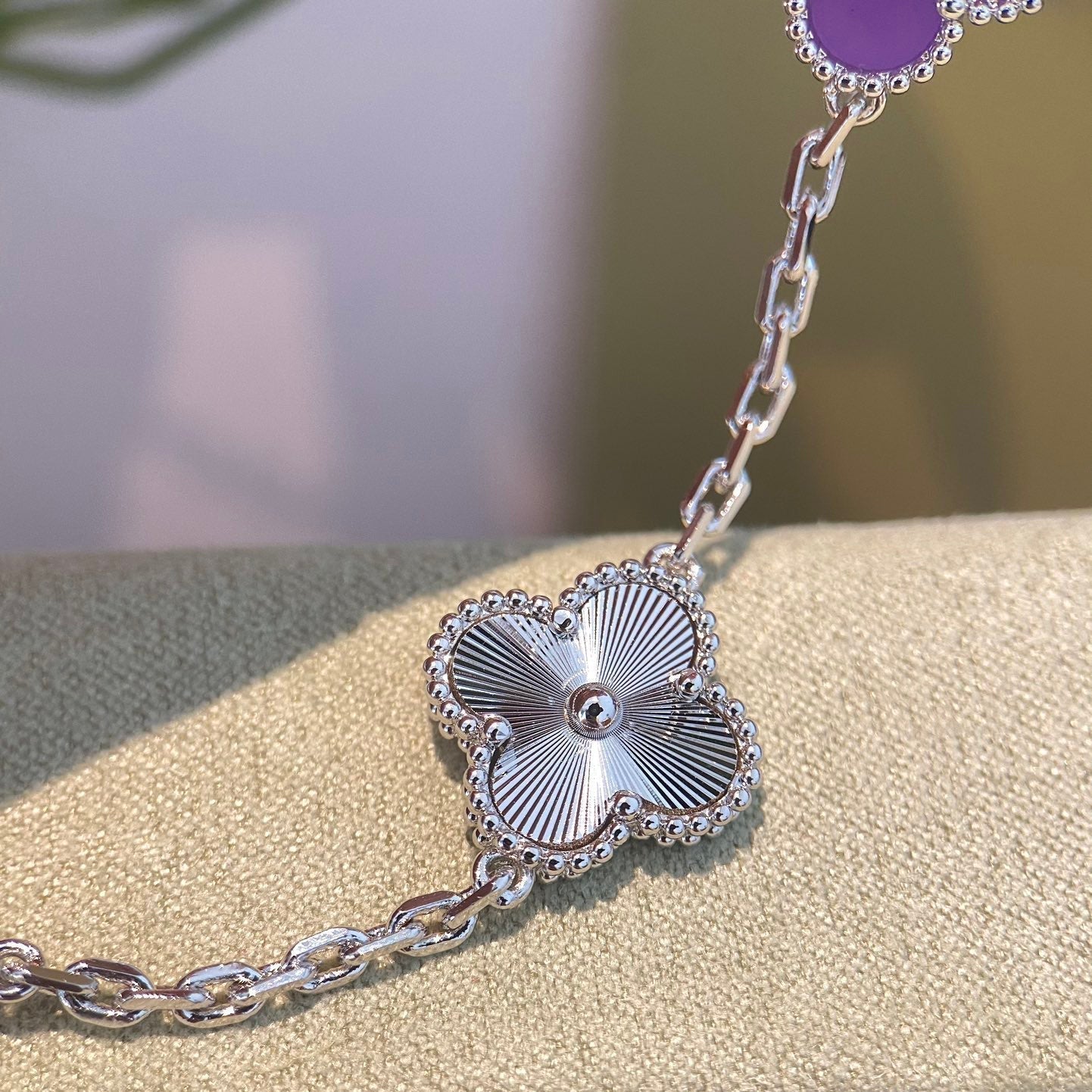 [Charm Aries Jewelry]CLOVER  5 MOTIFS  PURPLE VIOLET BRACELET SILVER