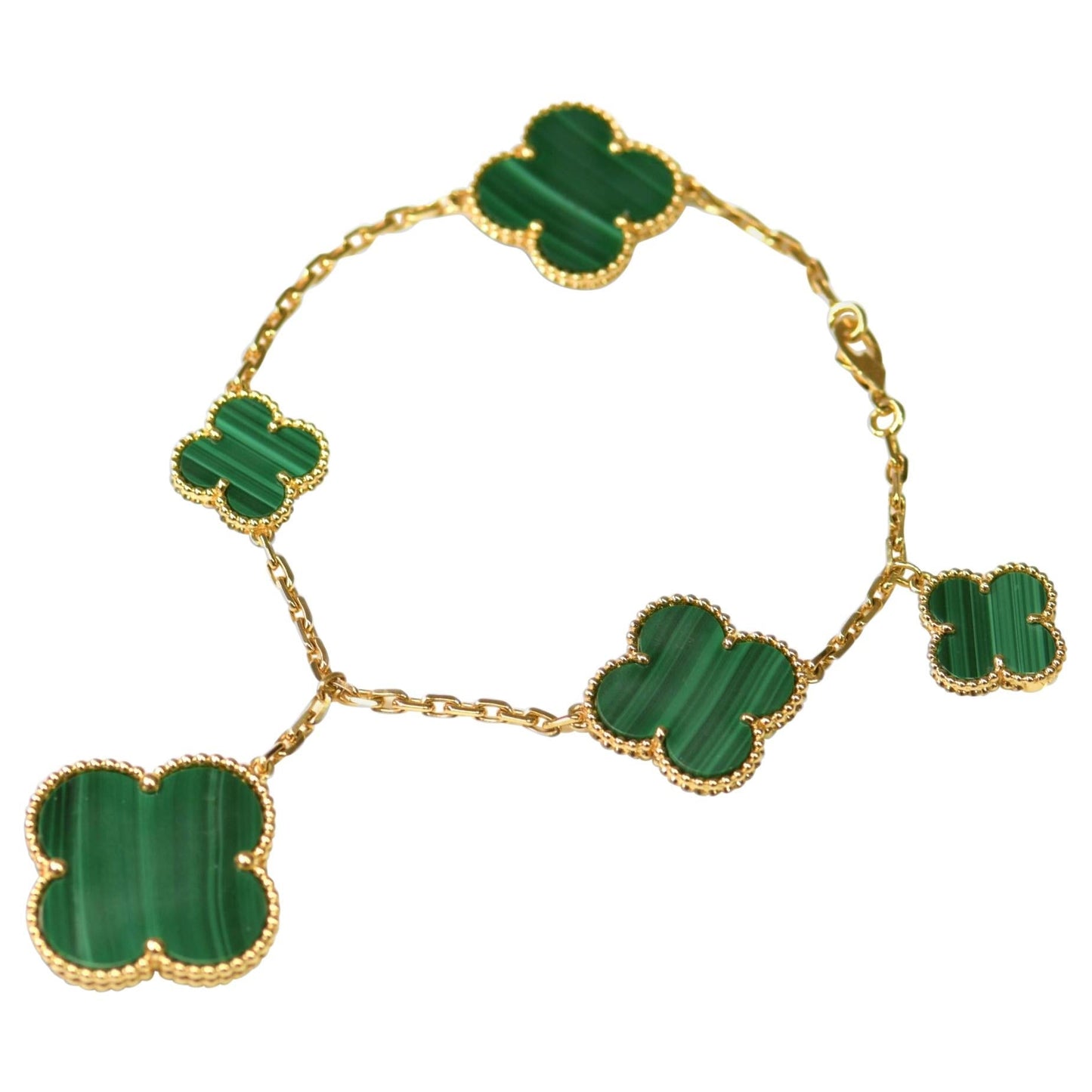 [Charm Aries Jewelry]MAGIC CLOVER MALACHITE GOLD BRACELET 5 MOTIFS
