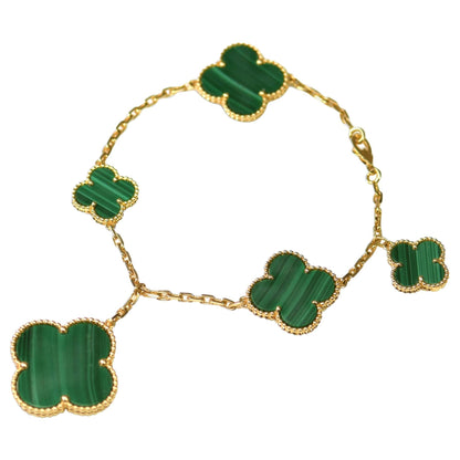 [Charm Aries Jewelry]MAGIC CLOVER MALACHITE GOLD BRACELET 5 MOTIFS