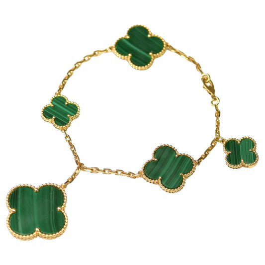 [Charm Aries Jewelry]MAGIC CLOVER MALACHITE GOLD BRACELET 5 MOTIFS