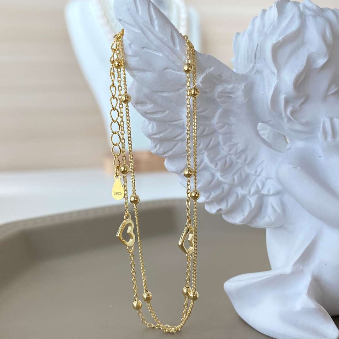 [Charm Aries Jewelry]Dainty Double Layer Love Heart Bracelet