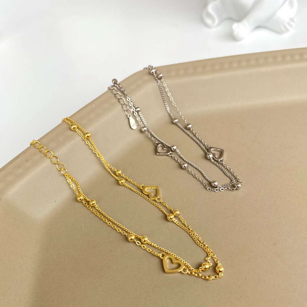 [Charm Aries Jewelry]Dainty Double Layer Love Heart Bracelet
