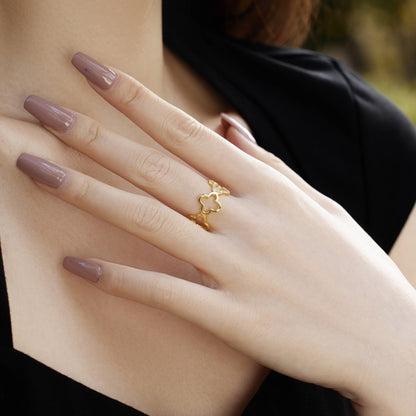 [Charm Aries Jewelry]Hollow Design Four-Leaf Charm Aries Flower Shape Ring