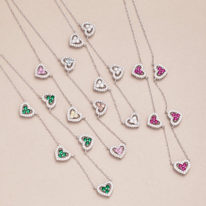[Charm Aries Jewelry]Sparkling Five Heart Necklace