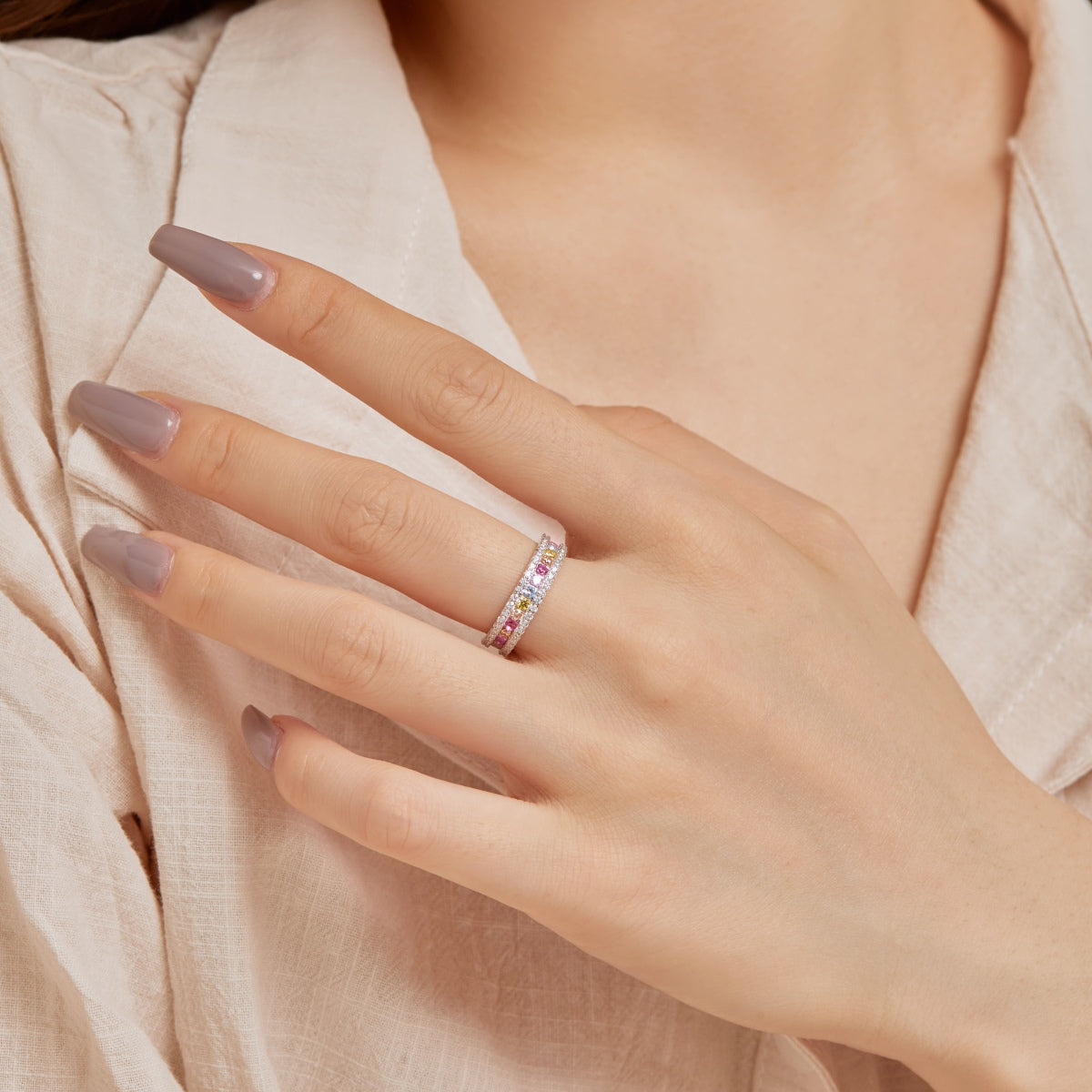 [Charm Aries Jewelry]Delicate Colorful Round Cut Daily Ring
