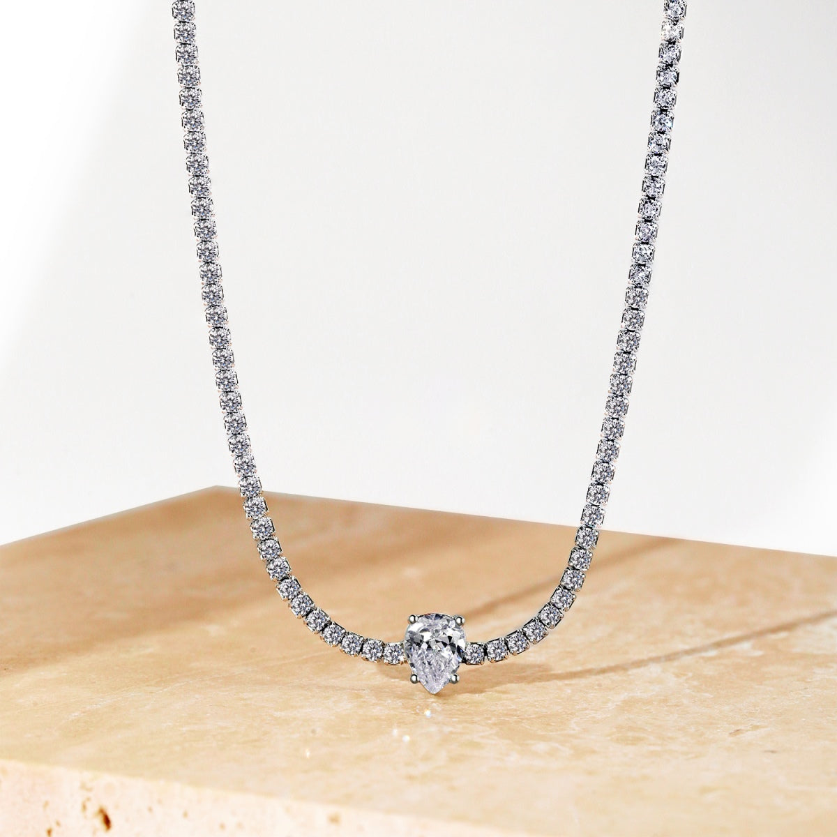 [Charm Aries Jewelry]1.0 carat Unique Pear Cut Tennis Necklace
