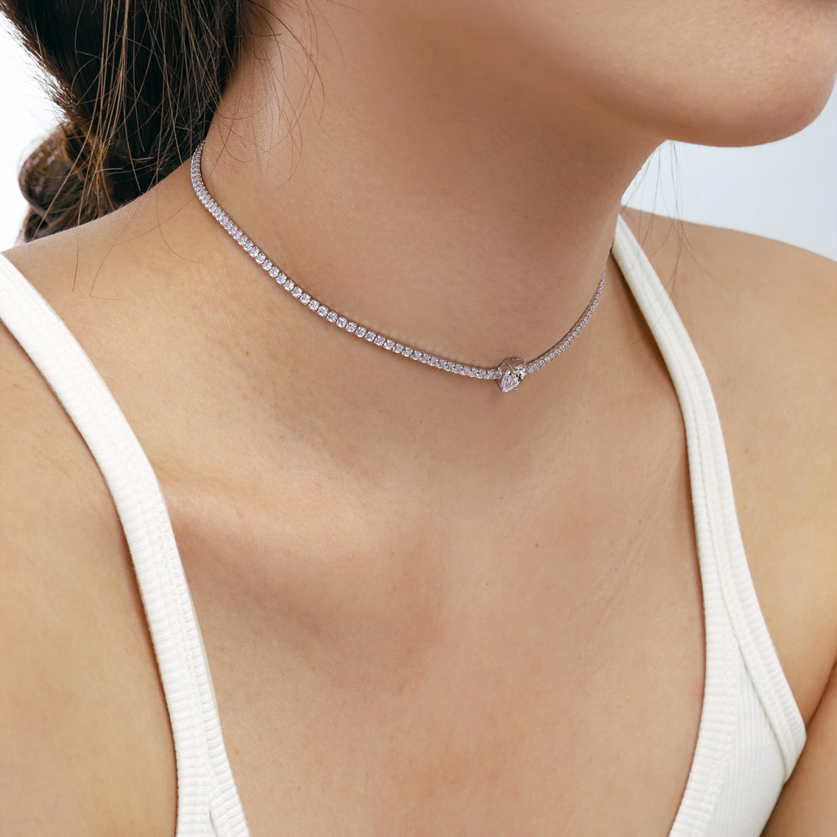 [Charm Aries Jewelry]1.0 carat Unique Pear Cut Tennis Necklace