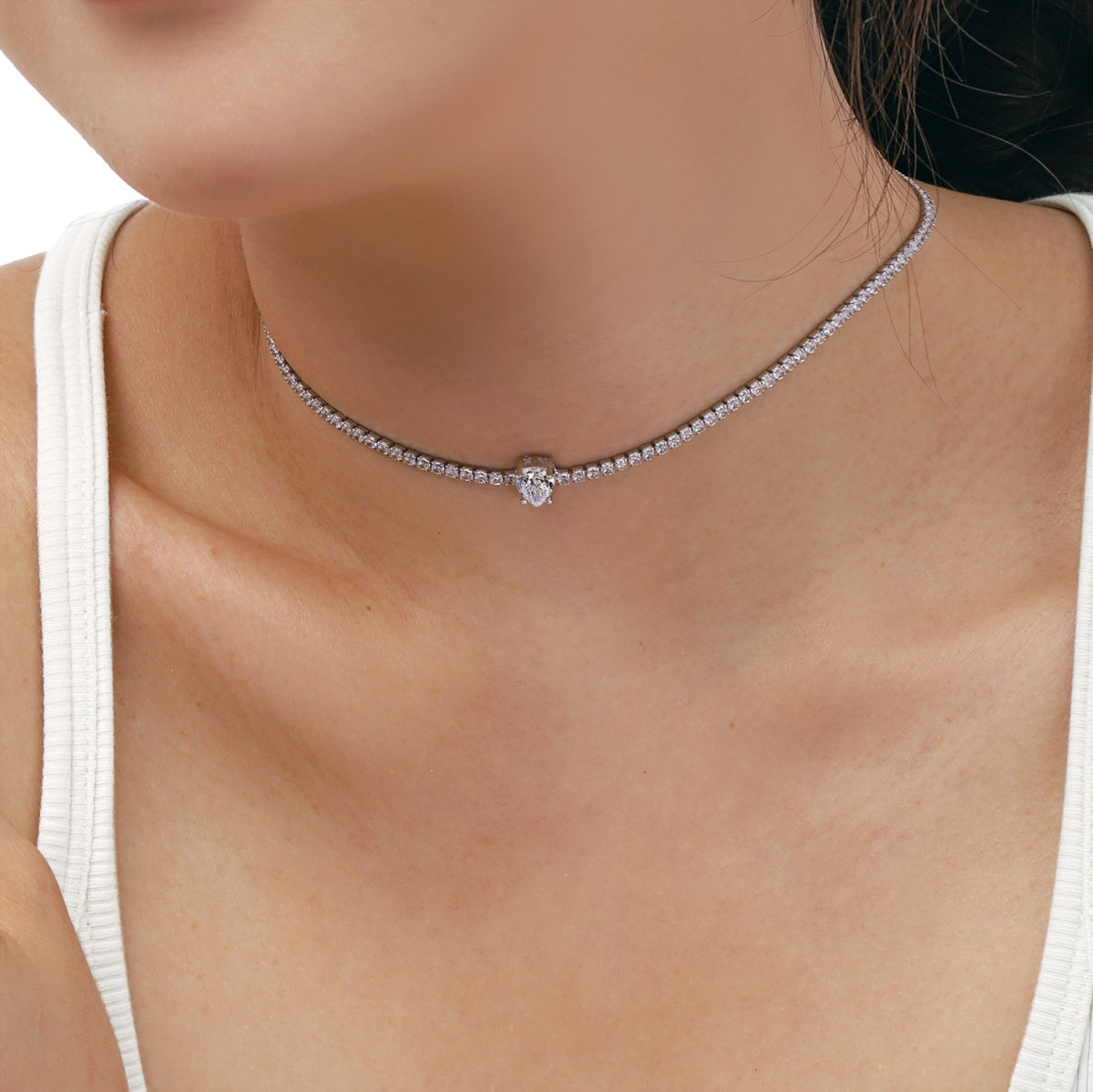 [Charm Aries Jewelry]1.0 carat Unique Pear Cut Tennis Necklace