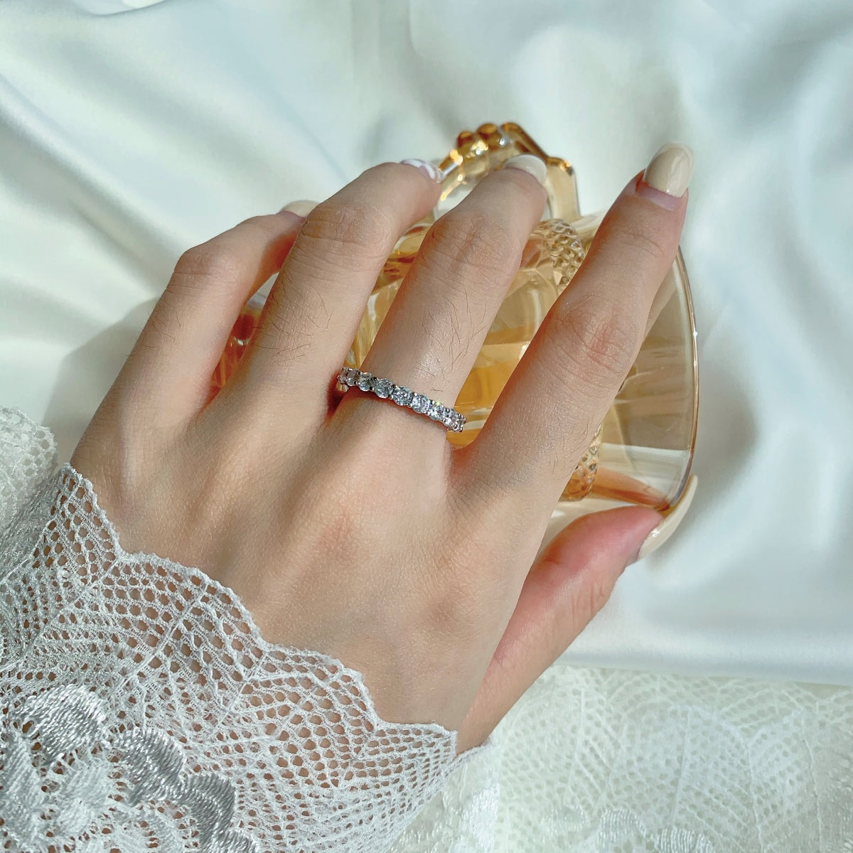 [Charm Aries Jewelry]Sparkling Round Cut Tennis Ring