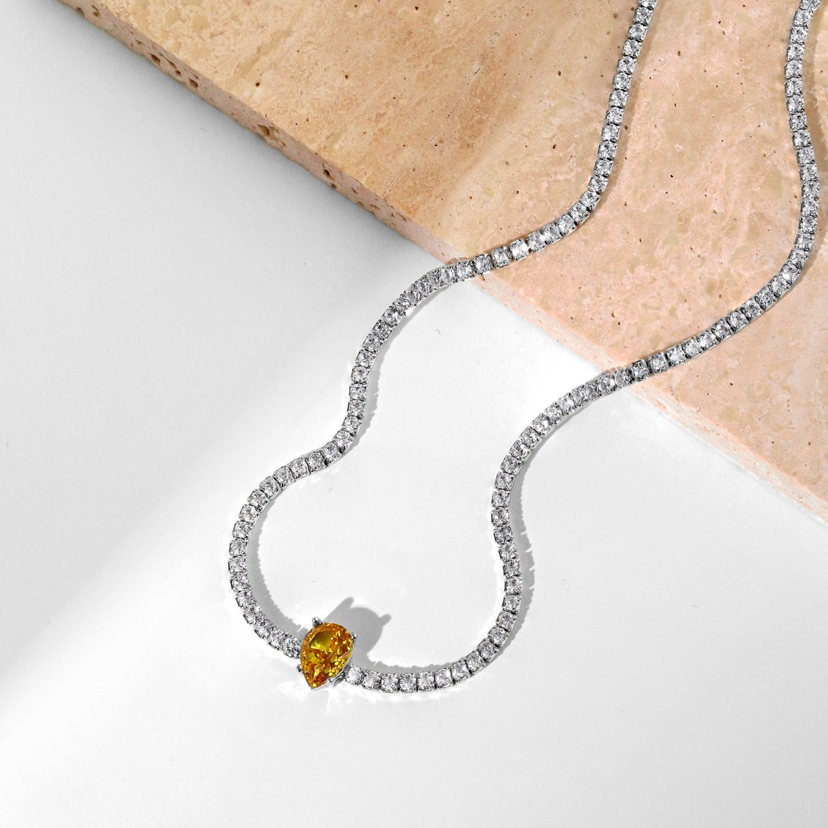 [Charm Aries Jewelry]1.0 carat Unique Pear Cut Tennis Necklace