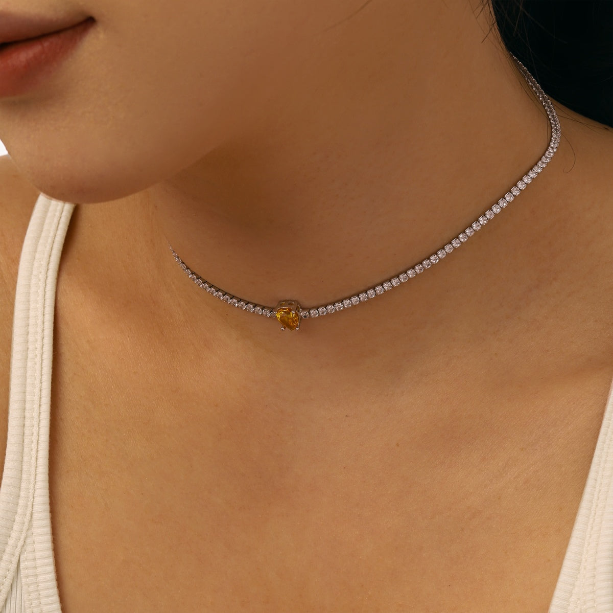 [Charm Aries Jewelry]1.0 carat Unique Pear Cut Tennis Necklace