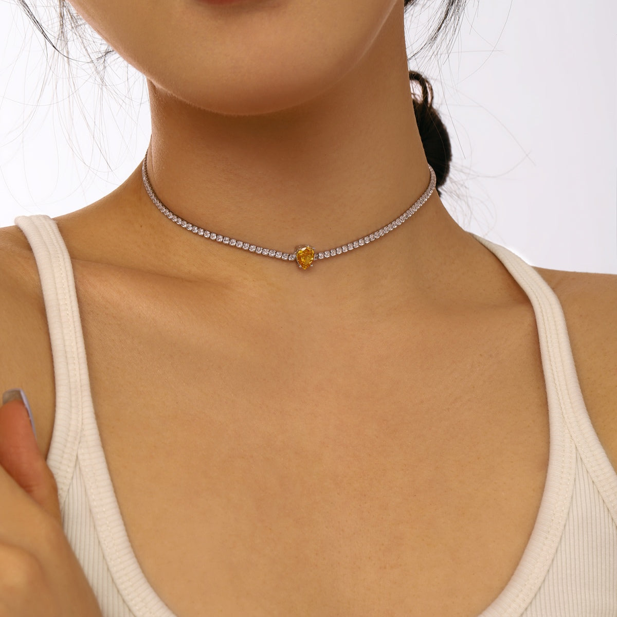 [Charm Aries Jewelry]1.0 carat Unique Pear Cut Tennis Necklace
