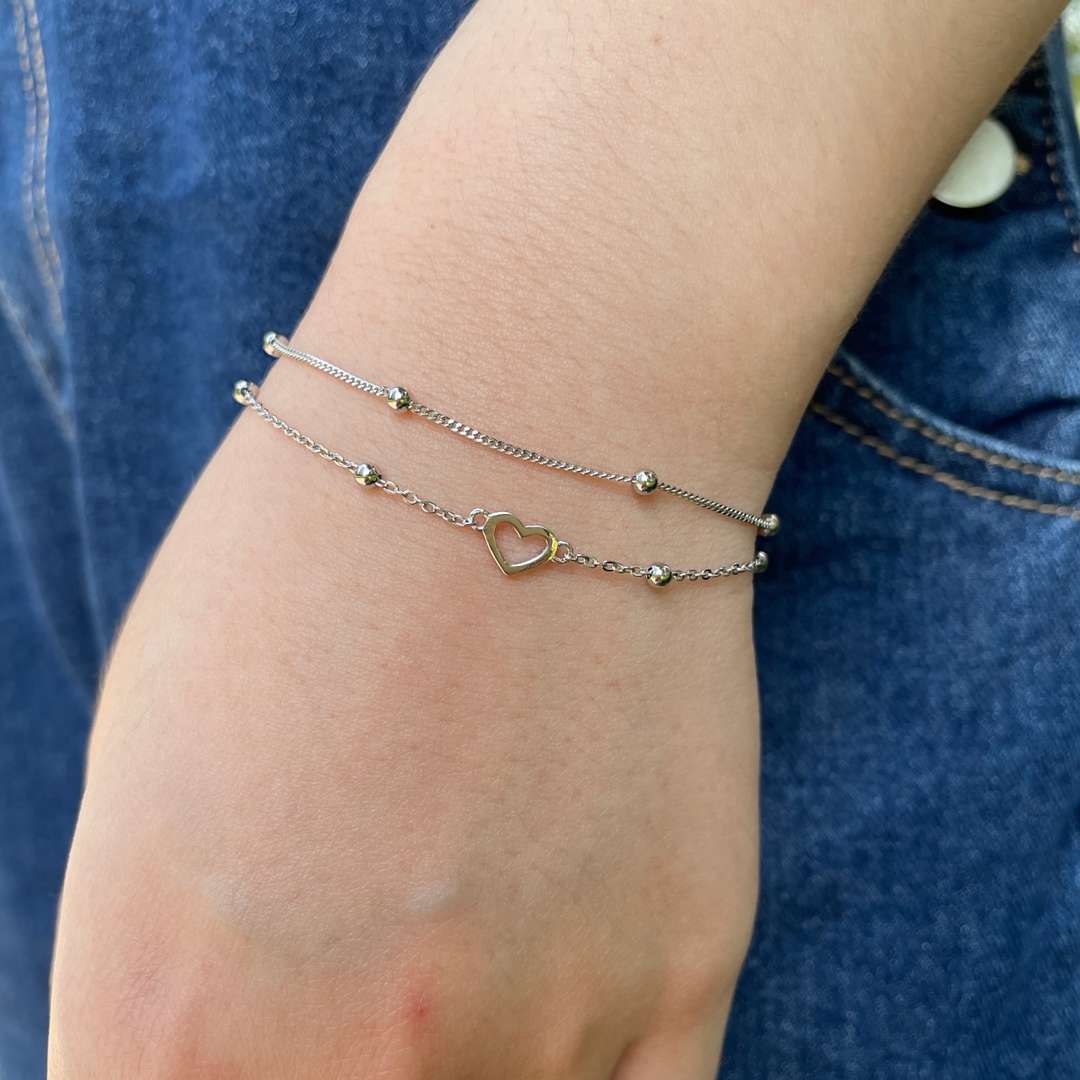 [Charm Aries Jewelry]Dainty Double Layer Love Heart Bracelet