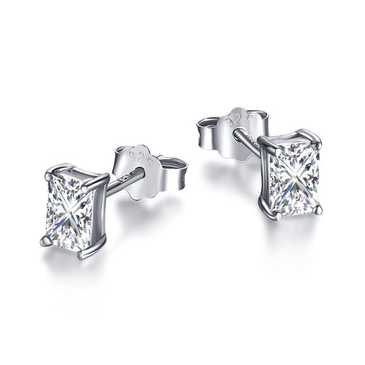 [Charm Aries Jewelry]Stylish Shiny Rectangular Center Stone Stud Earrings