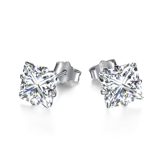 [Charm Aries Jewelry]Stylish Shiny Square Center Stone Stud Earrings