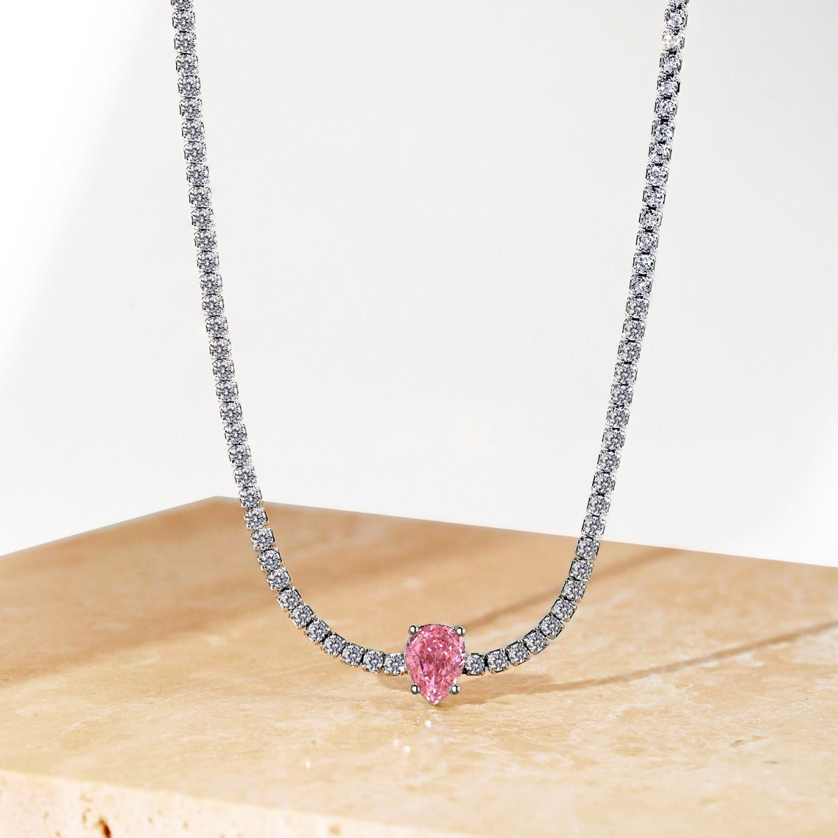 [Charm Aries Jewelry]1.0 carat Unique Pear Cut Tennis Necklace