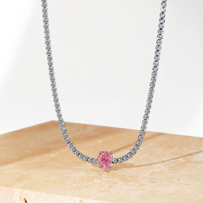 [Charm Aries Jewelry]1.0 carat Unique Pear Cut Tennis Necklace