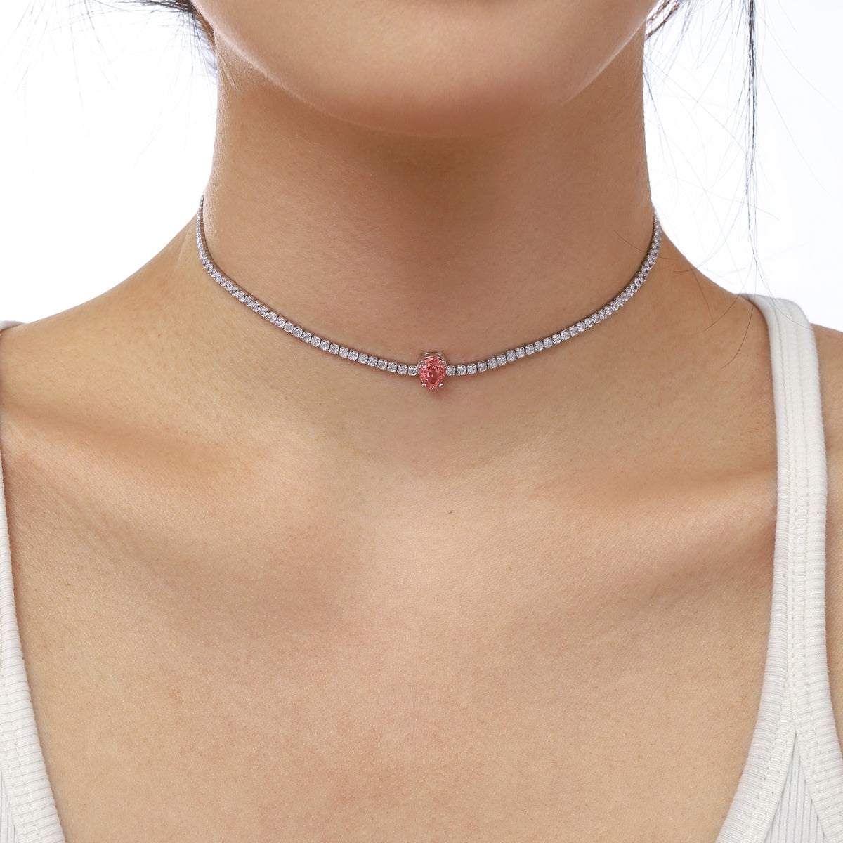 [Charm Aries Jewelry]1.0 carat Unique Pear Cut Tennis Necklace