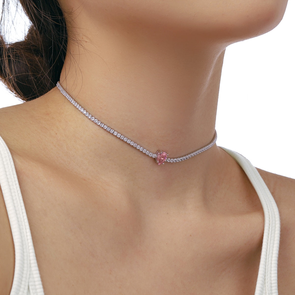 [Charm Aries Jewelry]1.0 carat Unique Pear Cut Tennis Necklace