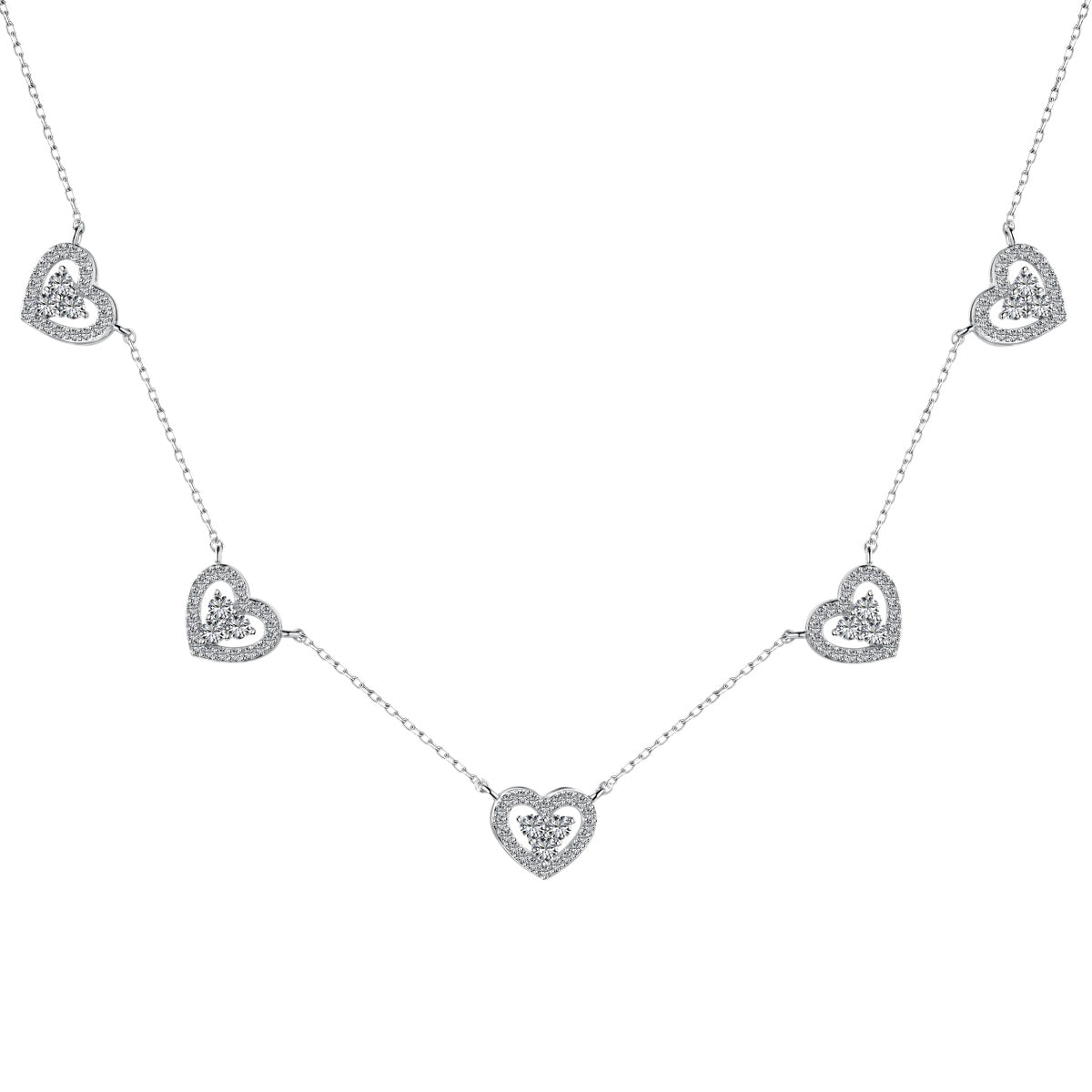 [Charm Aries Jewelry]Sparkling Five Heart Necklace