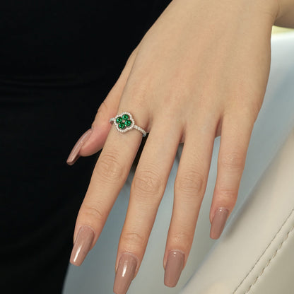 [Charm Aries Jewelry]Four Leaf Charm Aries Flower Design Ring