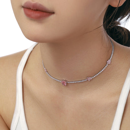 [Charm Aries Jewelry]Dazzling Pink Heart Flower Necklace