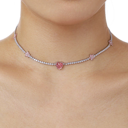 [Charm Aries Jewelry]Dazzling Pink Heart Flower Necklace