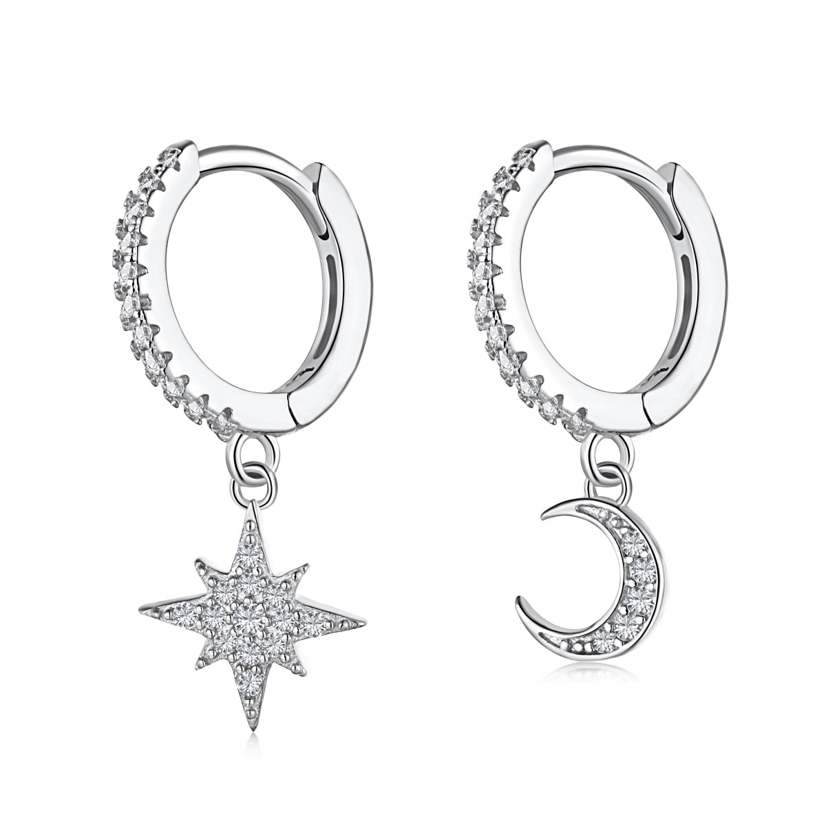 [Charm Aries Jewelry]Star and Moon Asymmetric Earrings