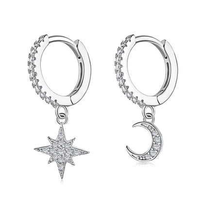 [Charm Aries Jewelry]Star and Moon Asymmetric Earrings