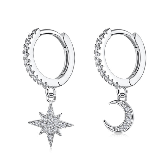 [Charm Aries Jewelry]Star and Moon Asymmetric Earrings