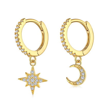 [Charm Aries Jewelry]Star and Moon Asymmetric Earrings