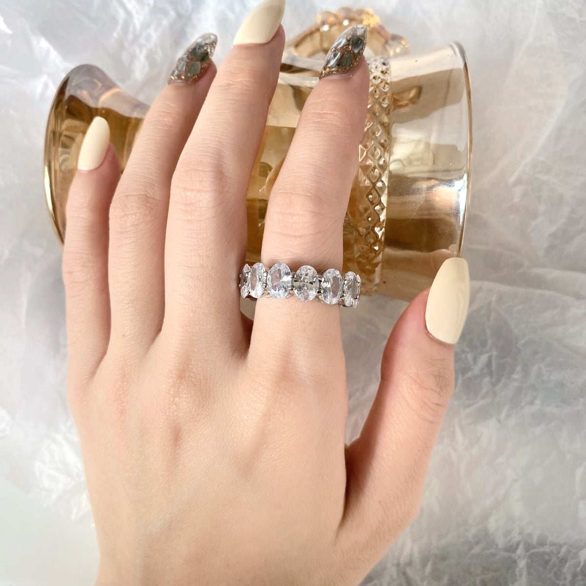 [Charm Aries Jewelry]Dainty Elongated Cushion Cut Tennis Ring