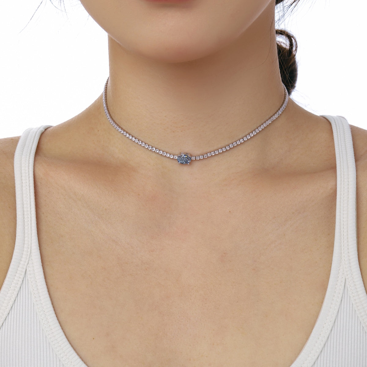 [Charm Aries Jewelry]1.0 Carat Shining Oval Cut Necklace