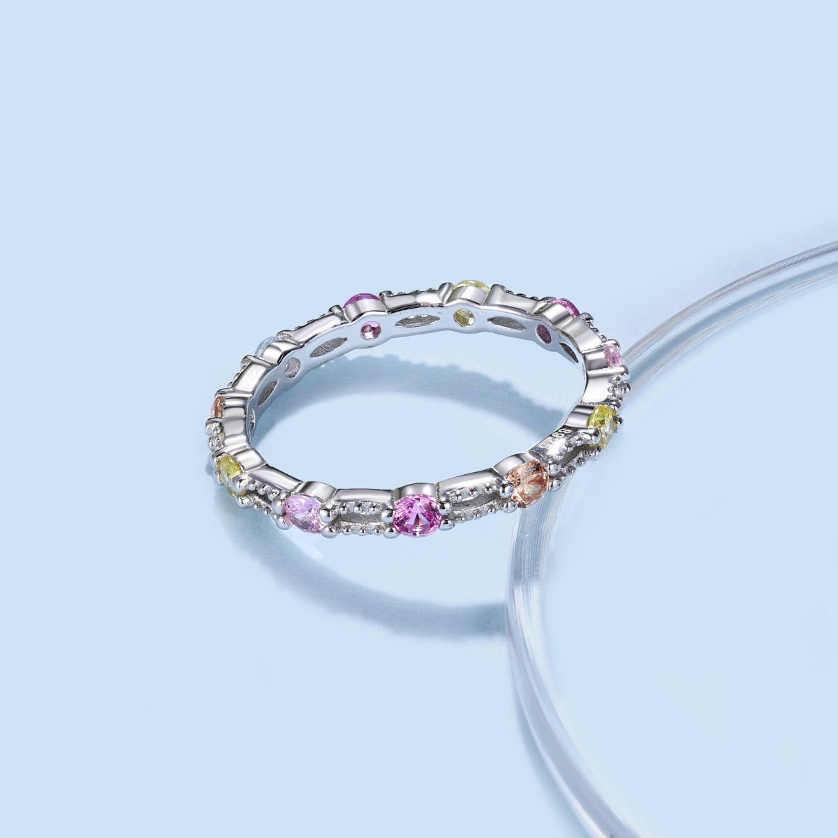 [Charm Aries Jewelry]Sparkling Colorful Round Cut Tennis Ring