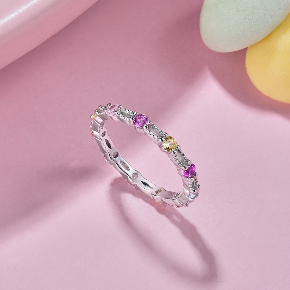[Charm Aries Jewelry]Sparkling Colorful Round Cut Tennis Ring