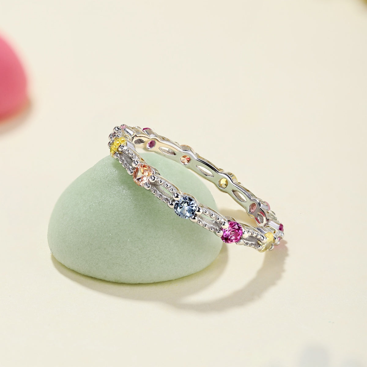 [Charm Aries Jewelry]Sparkling Colorful Round Cut Tennis Ring
