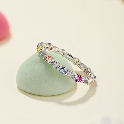 [Charm Aries Jewelry]Sparkling Colorful Round Cut Tennis Ring