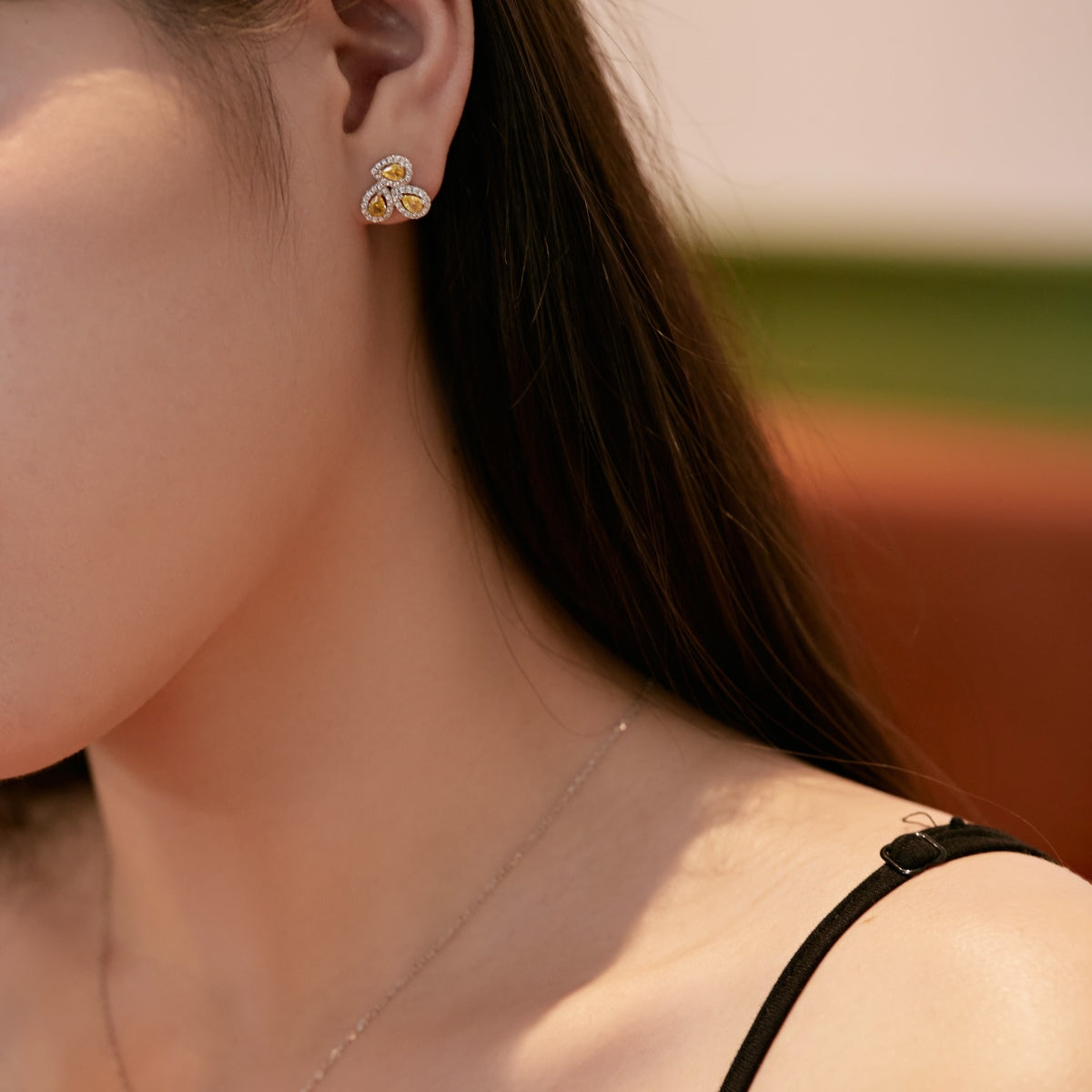[Charm Aries Jewelry]Ornate Flower Shape Pear Cut Lover Earrings