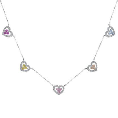 [Charm Aries Jewelry]Sparkling Five Heart Necklace