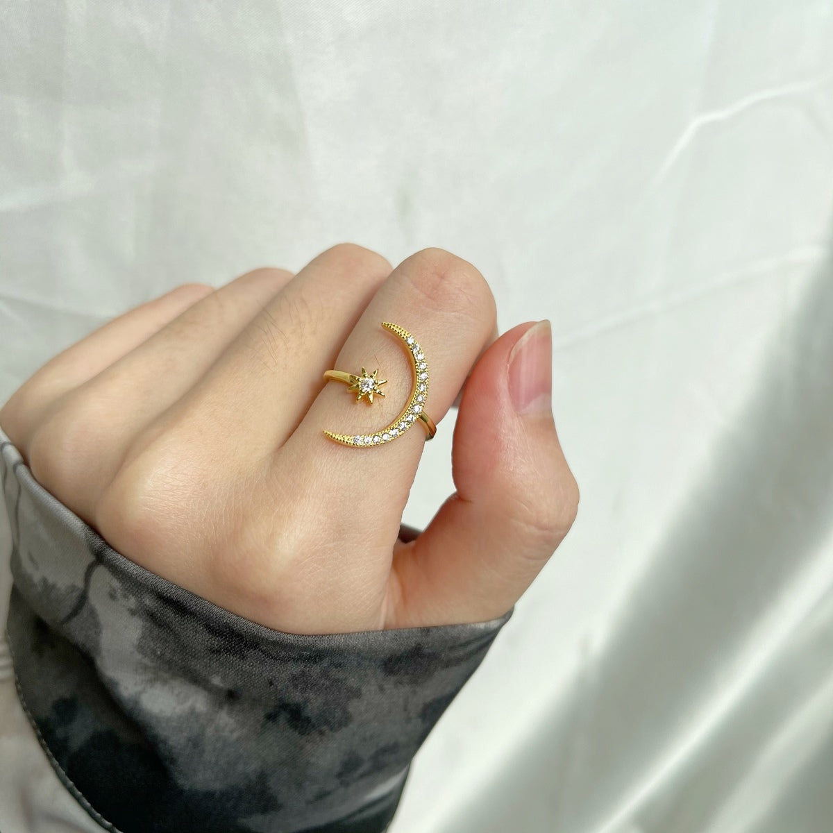 [Charm Aries Jewelry]Eternity Moon & Star Ring