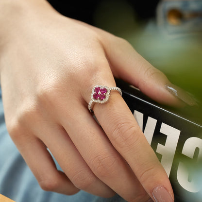 [Charm Aries Jewelry]Four Leaf Charm Aries Flower Design Ring