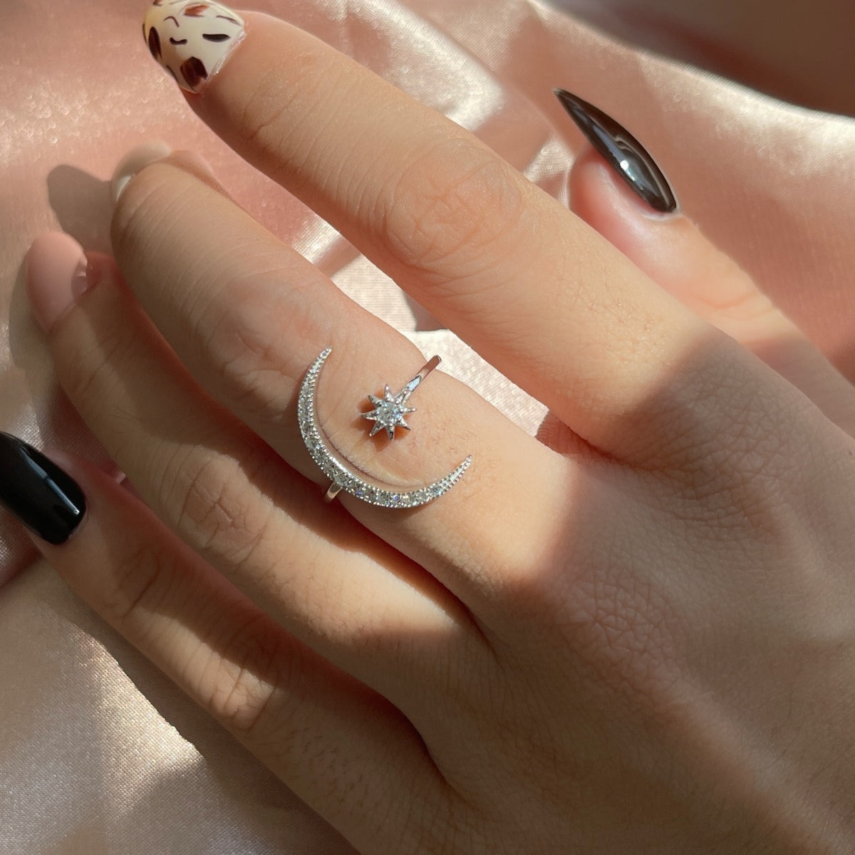 [Charm Aries Jewelry]Eternity Moon & Star Ring