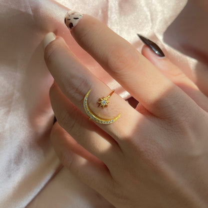 [Charm Aries Jewelry]Eternity Moon & Star Ring