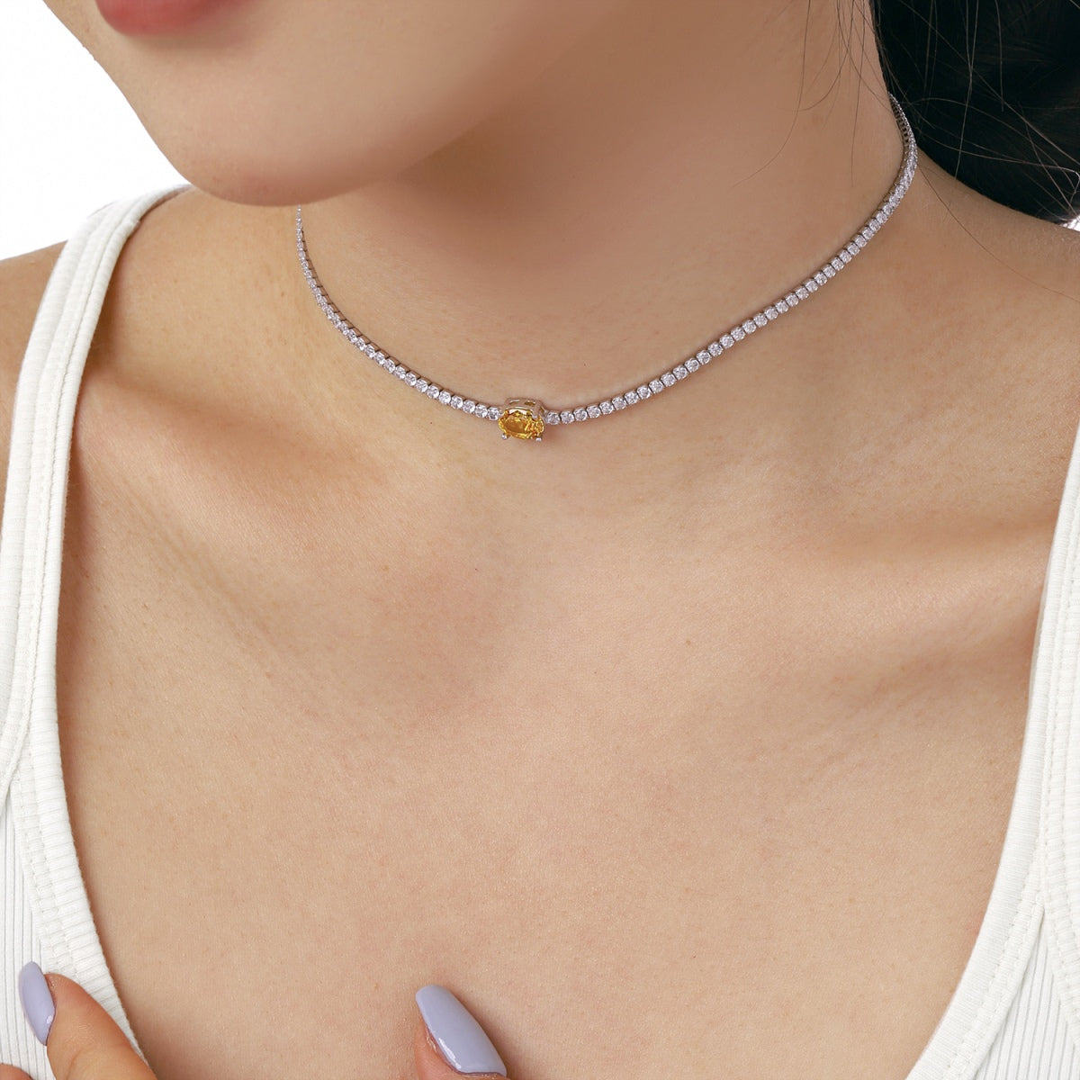 [Charm Aries Jewelry]1.0 Carat Shining Oval Cut Necklace