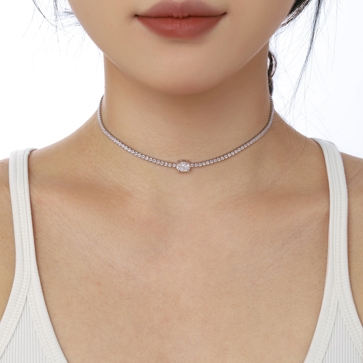 [Charm Aries Jewelry]1.0 Carat Shining Oval Cut Necklace